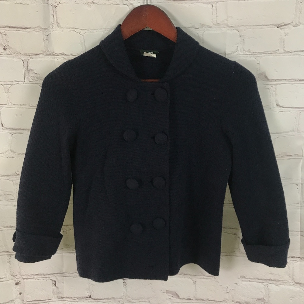J. Crew Navy Cotton 3/4 Sleeve Blazer